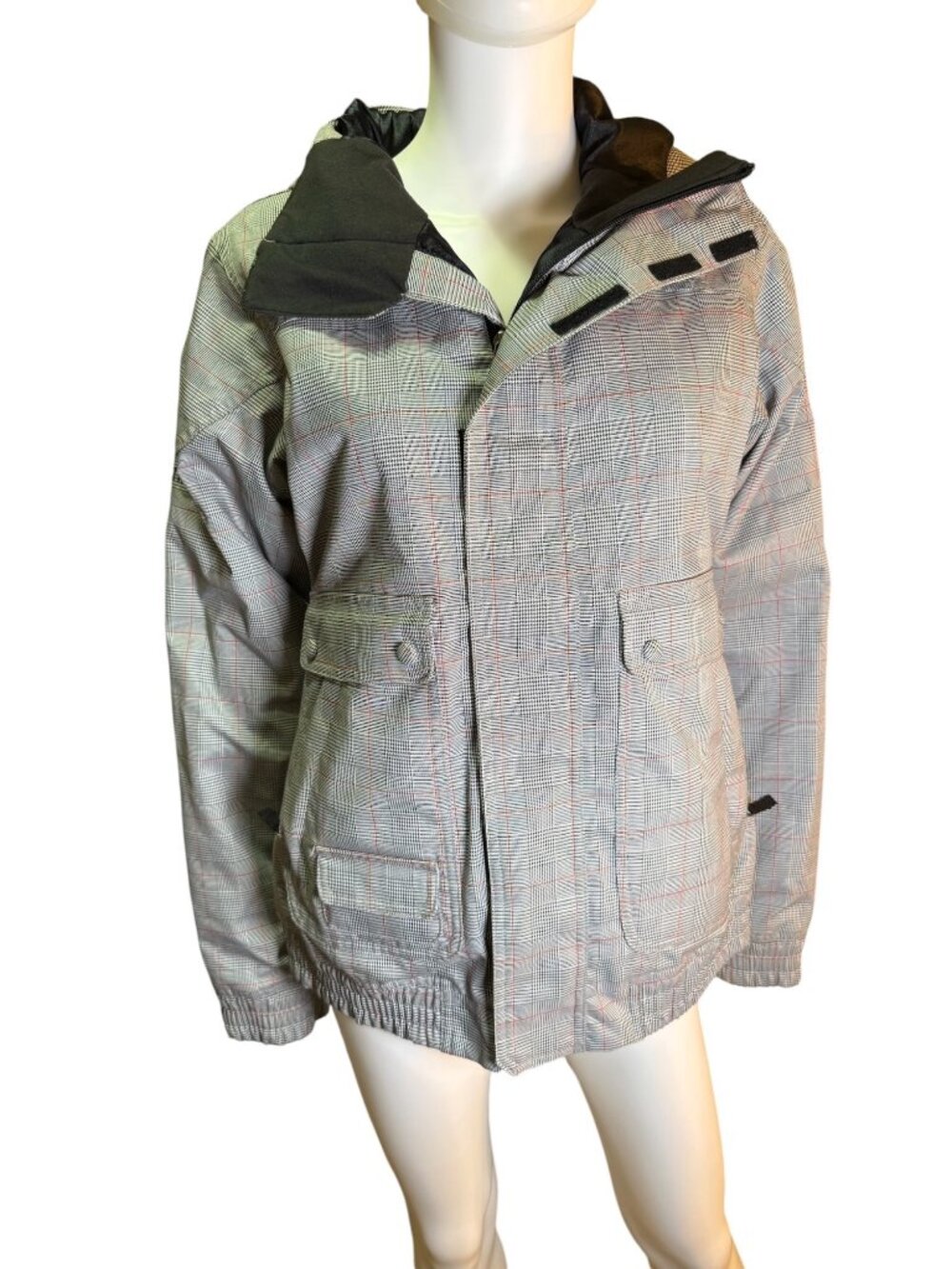 Burton Mens Ski Jacket Dryride Series Plaid Gray Checked Size M Snow Outdoor EUC